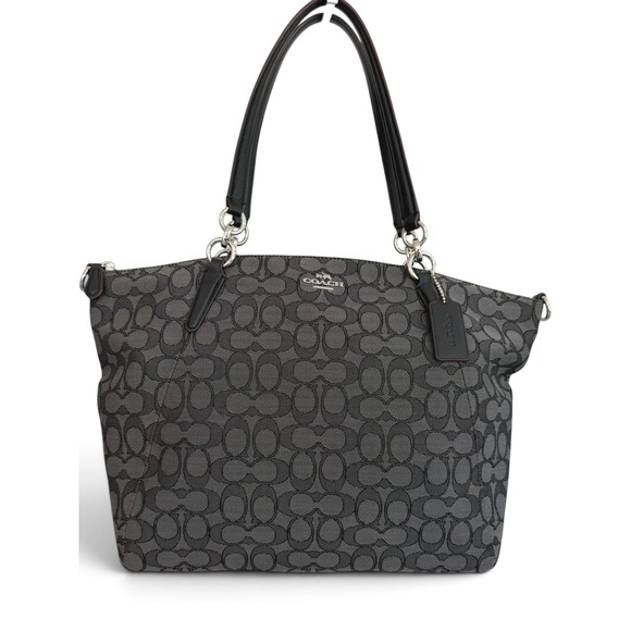 Coach Handbags - Coach Signature Canvas Tote Black Gray Zip Top Shoulder Bag Crossbody Strap